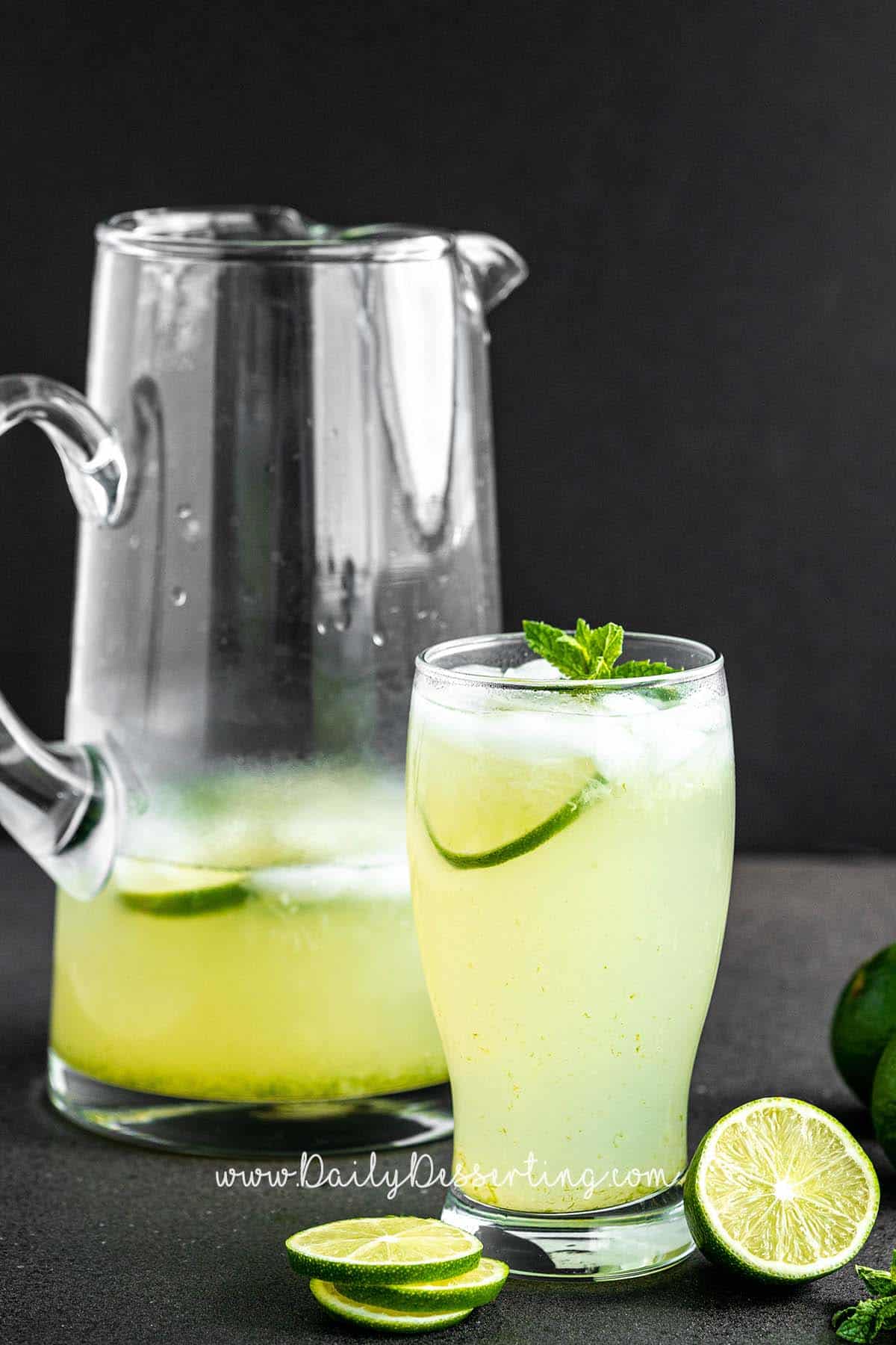 Limeade in Glass with Pitcher
