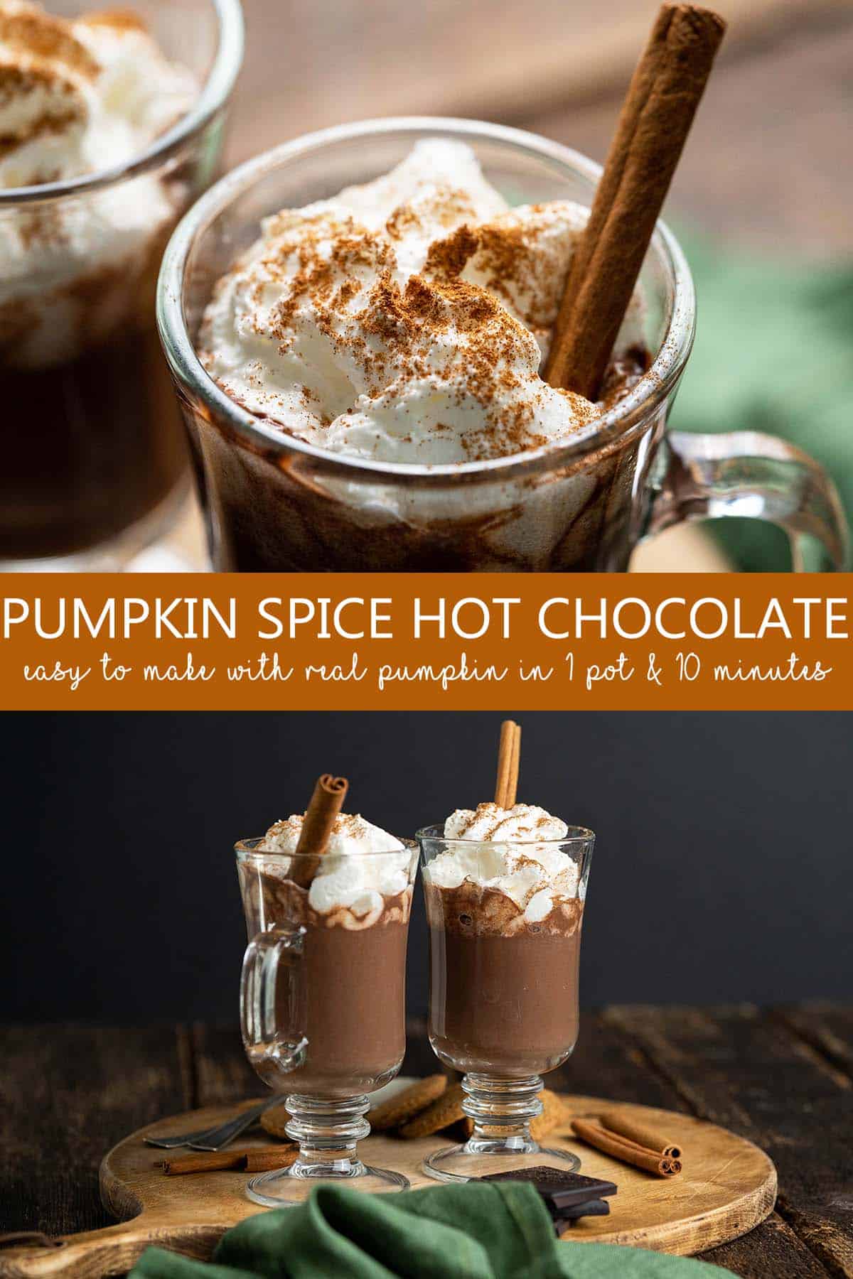 pumpkin spice hot chocolate recipe pin