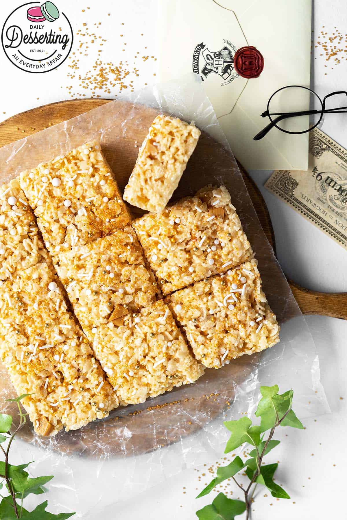 butterscotch rice krispies treats recipe with harry potter styling