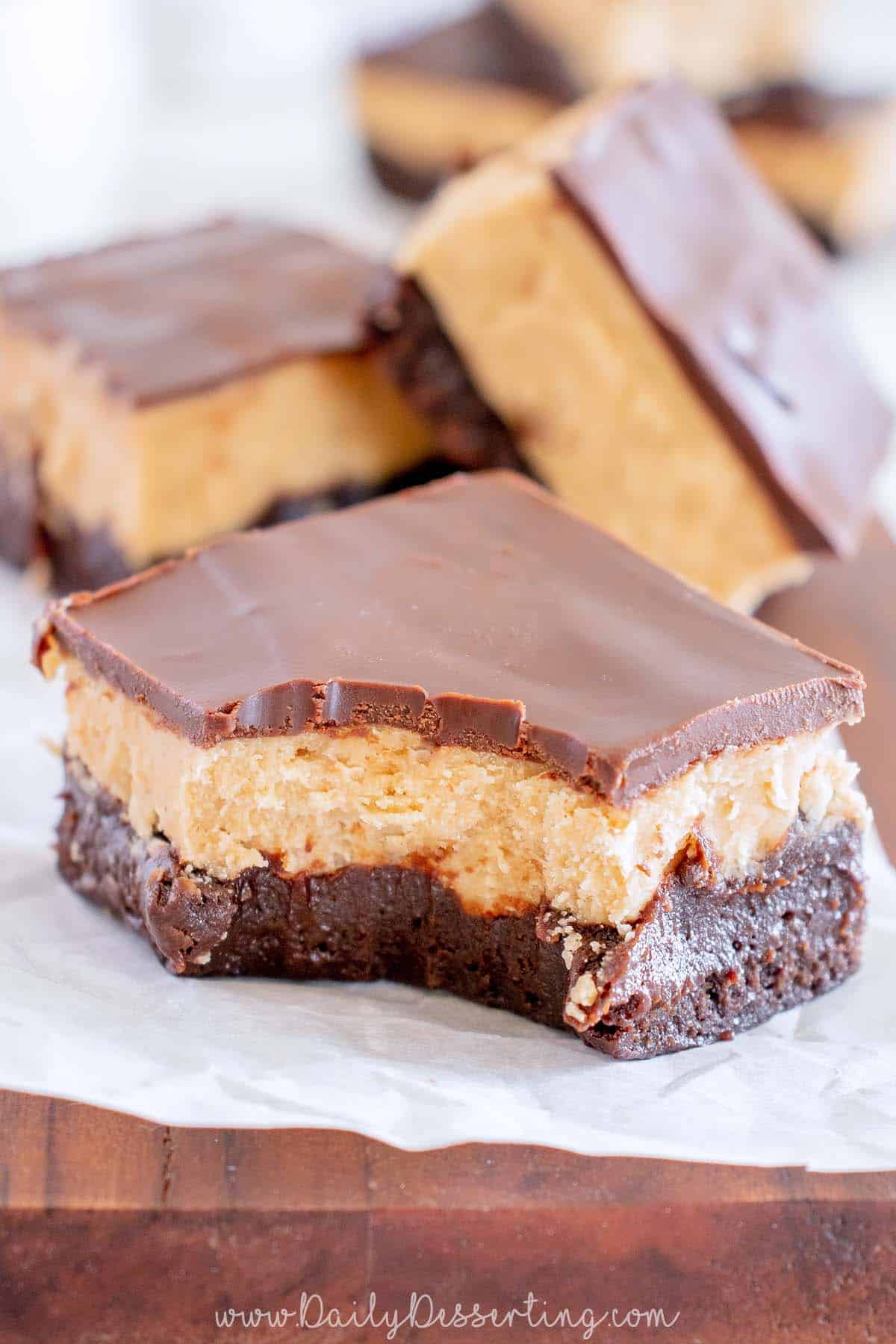 best peanut butter brownies recipe with bite out of brownie to show texture